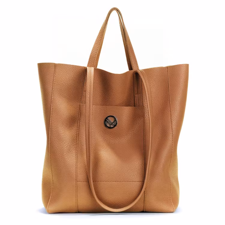 Shopper dubbla handtag cognac läder imitation 400130