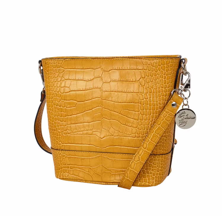 Axelväska skinn croco gul Ulrika Design