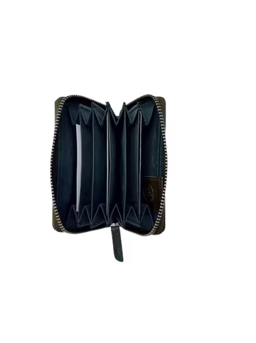 Korthållare med 6 fack och dragkedja, läder, färg grönt