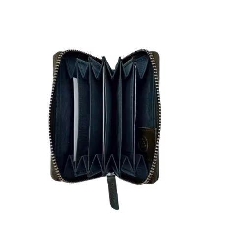 Korthållare med 6 fack och dragkedja, läder, färg grönt