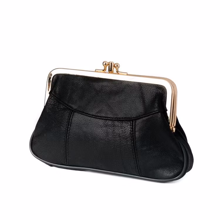 Portmonnä med bygel skinn svart