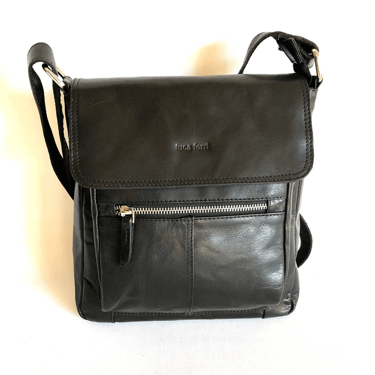 Luca Ferri 5-7433 Axelremsväska med lock skinn svart
