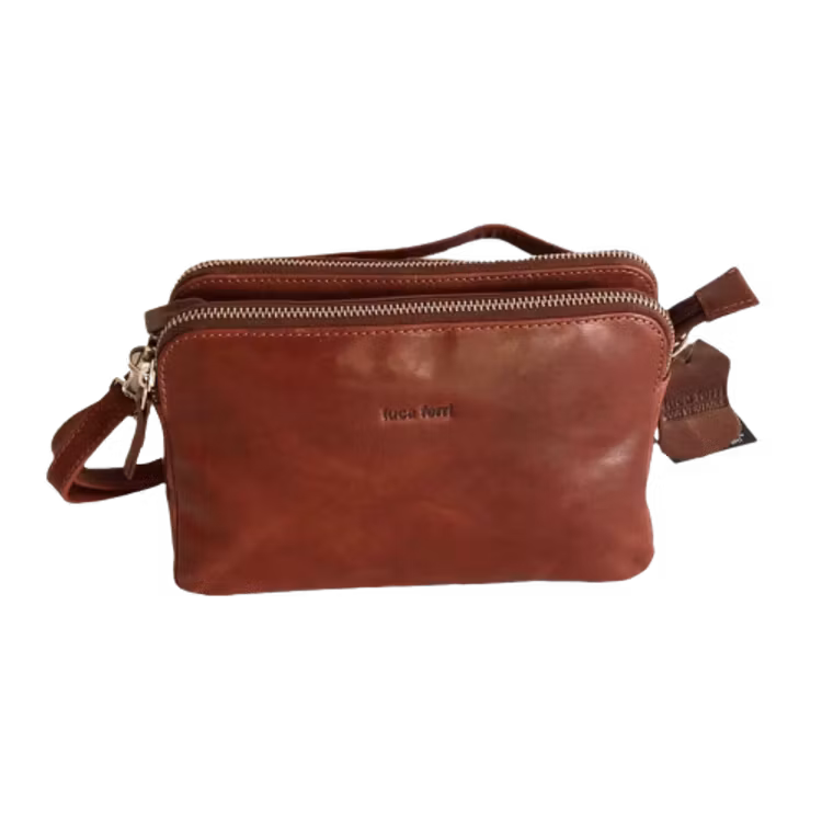 Axelväska liten halvmåne skinn cognac Luca Ferri 5-7432