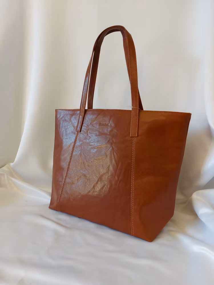 Totebag skinn cognac Luca Ferri 7407