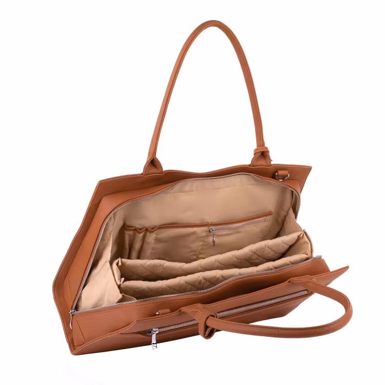 Axelremsväska Dam med axelrem Straight Line Cognac 15.6 Socha Design SO-003 sida extra stor öppning