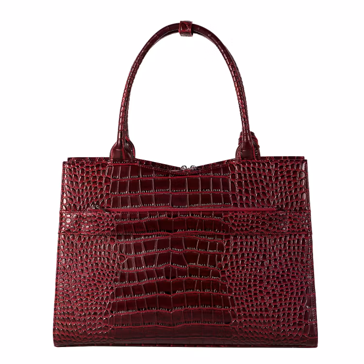 Handväska Dam med axelrem Croco Burgundy 15.6 Socha Design new-01 baksida