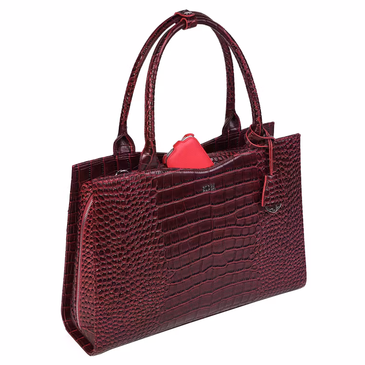 Handväska Dam med axelrem Croco Burgundy 15.6 Socha Design