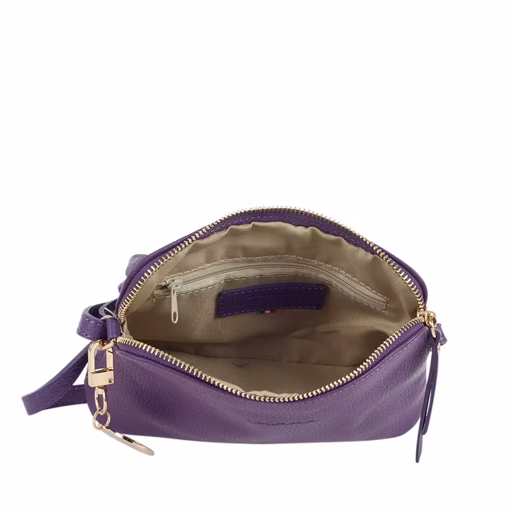 Axelremsväska Dam halvmåne skinn lila Ulrika Design 08-8009 insida