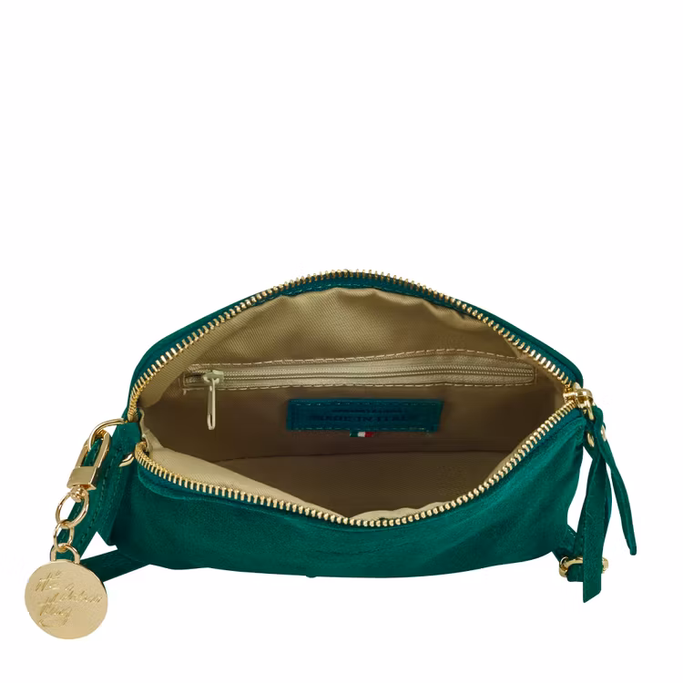 Axelremsväska mocka mörkgrön Ulrika Design 08-7009 insida