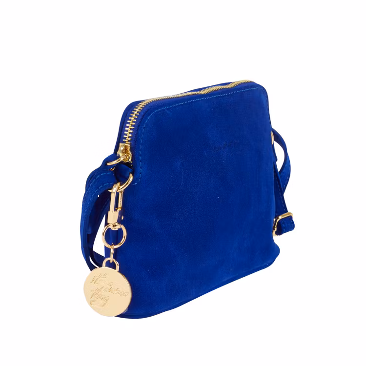 Axelremsväska mocka klarblå Ulrika Design 08-7009 sida