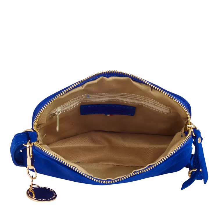 Axelremsväska mocka klarblå Ulrika Design 08-7009 insida