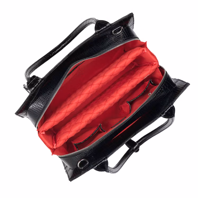 Axelremsväska Dam Svart, Midi Croco Black 14 tum, Socha Design, insida med datorfodral