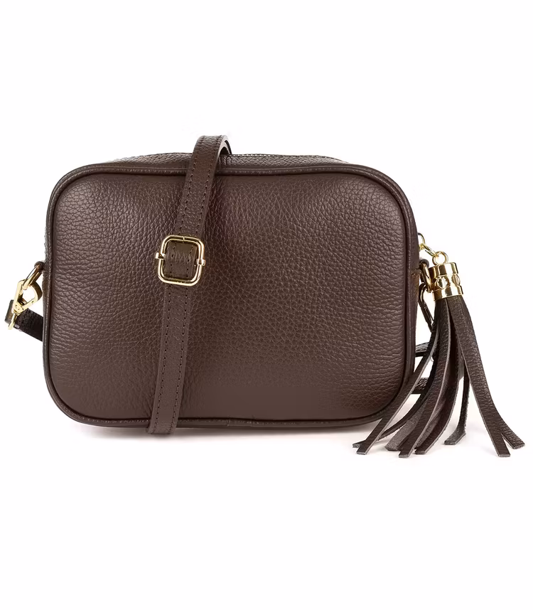 Axelväska skinn brun med tofs nr P14