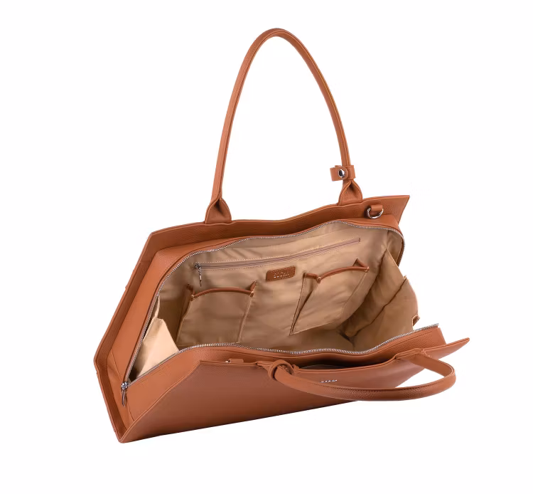 Handväska Dam med axelrem, Midi Cognac 14", Socha Design insida utan datorfodral