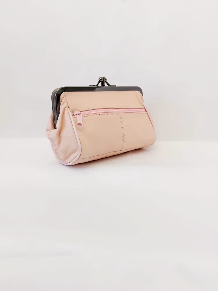 Portmonnä i skinn, rund, bygel 12 cm, flera olika färger