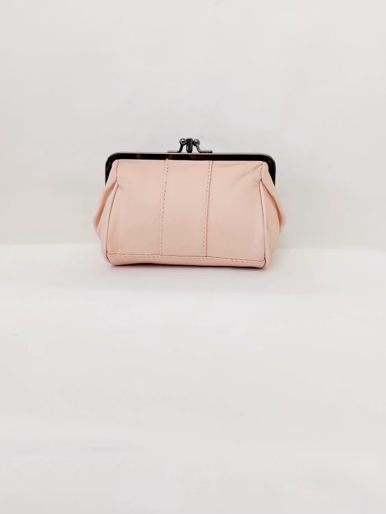 Portmonnä i skinn, rund, bygel 12 cm, flera olika färger