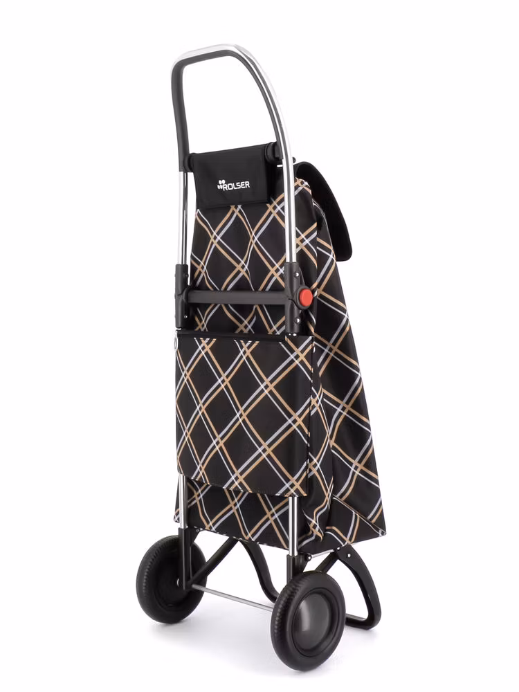 Shoppingvagn Rolser 2L Chiara svart rutig snett bakifrån