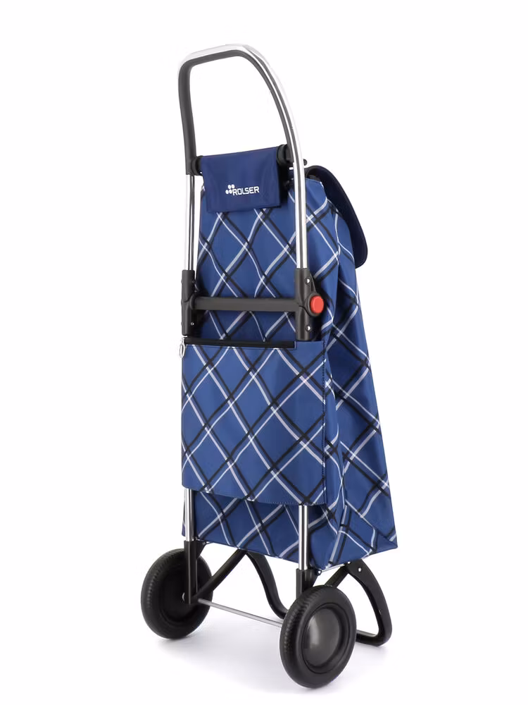 Shoppingvagn Rolser 2L Chiara blå rutig snett bakifrån