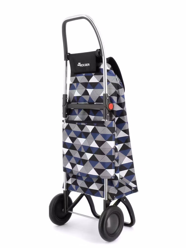 Shoppingvagn Rolser 2L Sahara blå schakrutig snett bakifrån