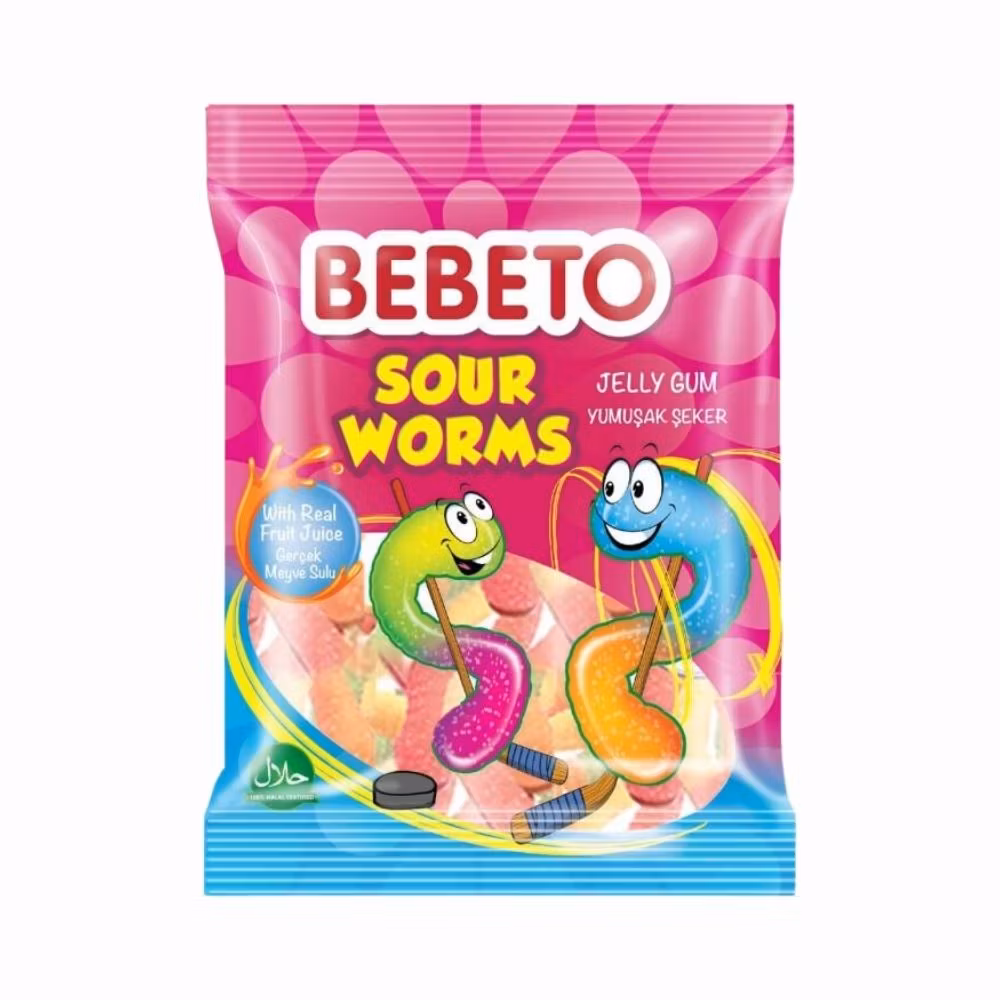 Bebeto Sour Worms 80g påse