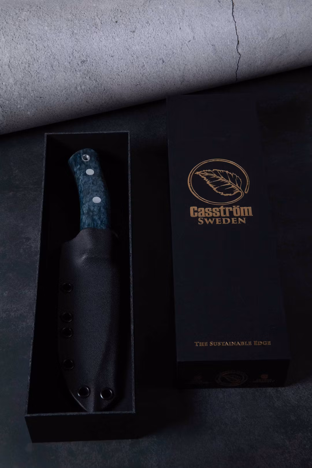 Casström No.10 Swedish Forest Knife, Stabiliserad masur Ocean, Rostfritt, Kydex