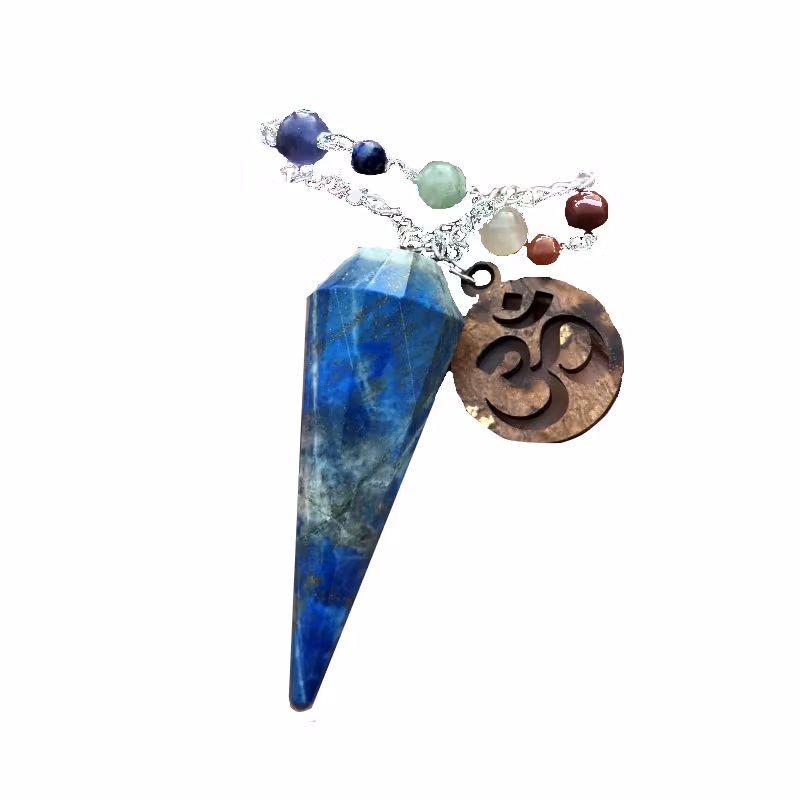 Pendel av Lapis Lazuli med chakrakedja  och ohm