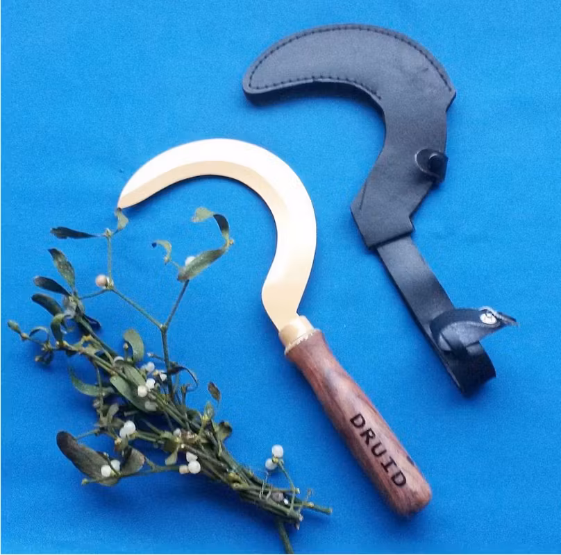 Druidskära med trähandtag och svart fodral