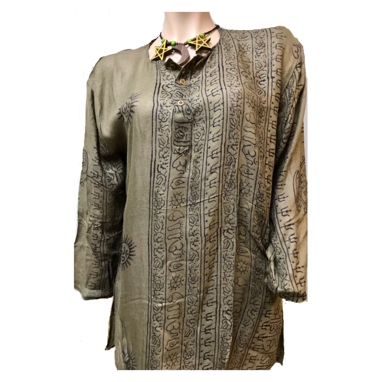 Tunika Kurta Ram Nani. Olivgrön med svart mönster