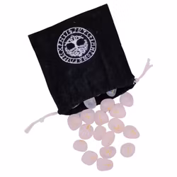 Runor (runstenar) av Rosenkvarts i sammetspåse