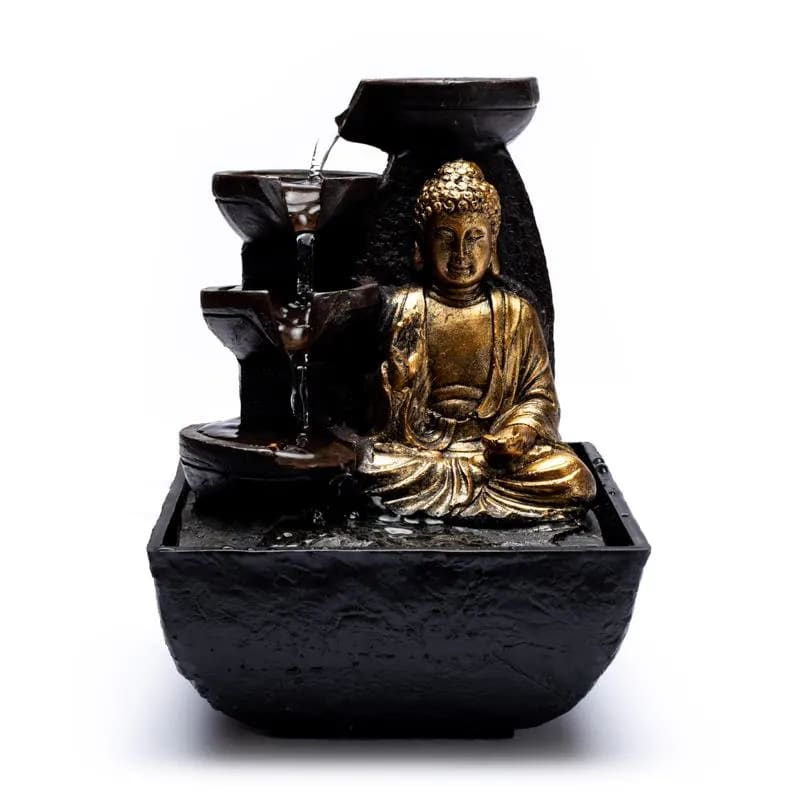 Bordsfontän, Buddha Compassion. Svart och guldfärgad