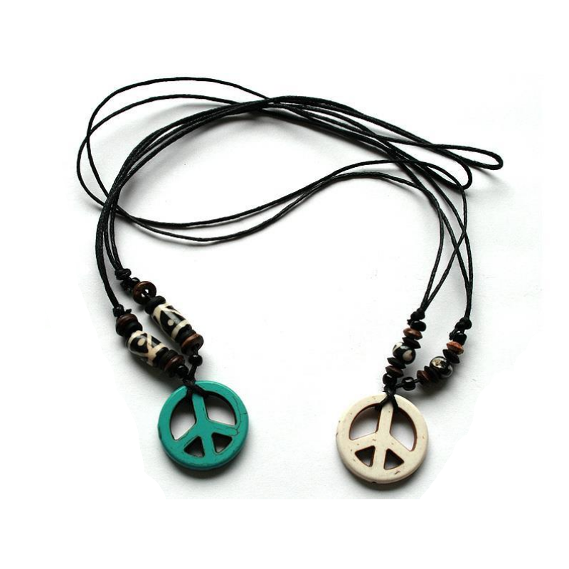 Halsband med peace-tecken i turkos eller vit howlit