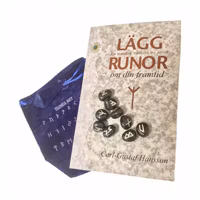 Set med runor (runstenar) av rosenkvarts och bok