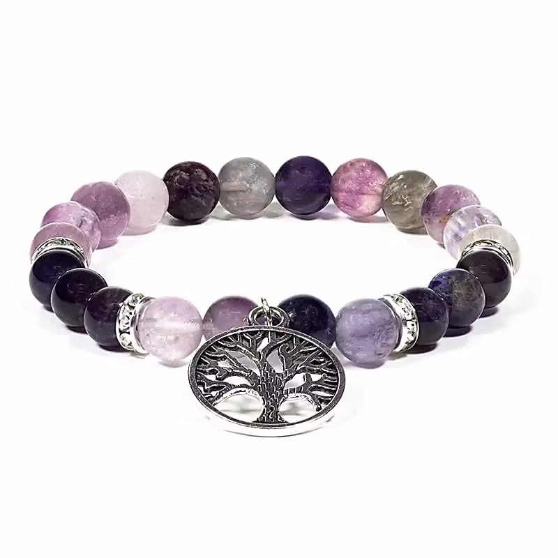 Armband - Flourit, Ametist med Tree of Life-hänge