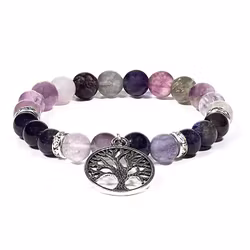 Armband - Flourit, Ametist med Tree of Life-hänge