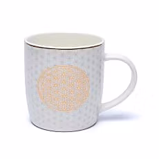 Temugg med lock och sil, guldfärgat mönster med flower of life.