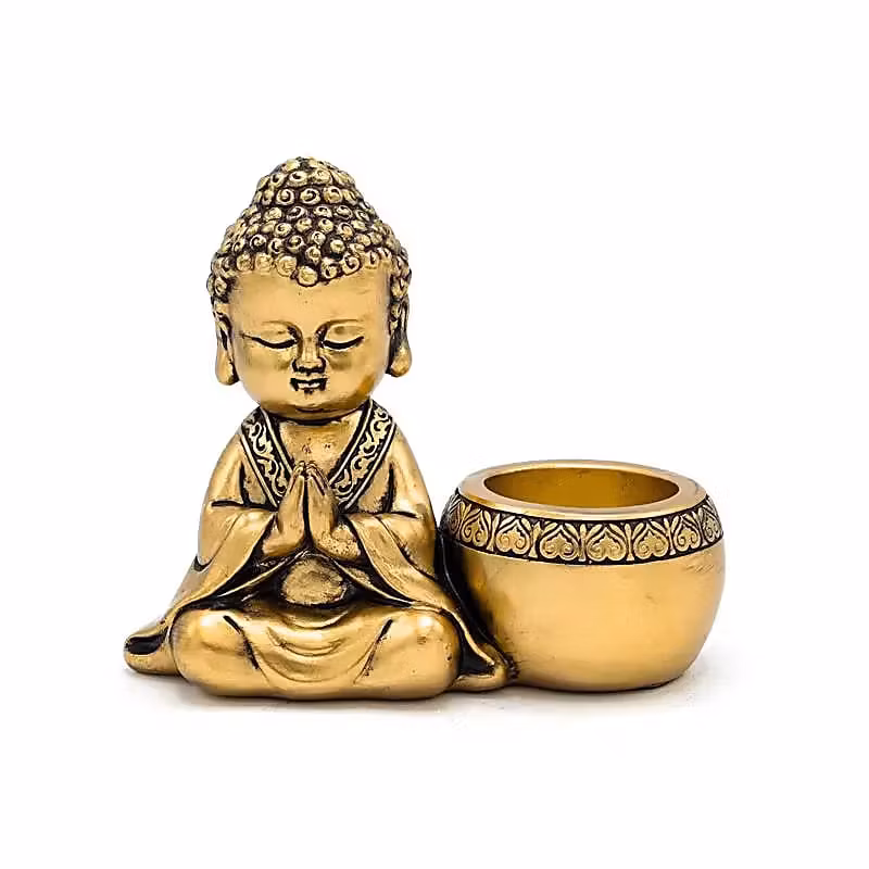 Presentkit med två värmeljushållare - mediterande Buddha & Buddha i bön