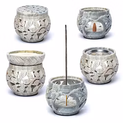 Aromalampa i Täljsten med blommönster (multifunktion)