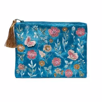 Broderad necessär - Turkos med blommor
