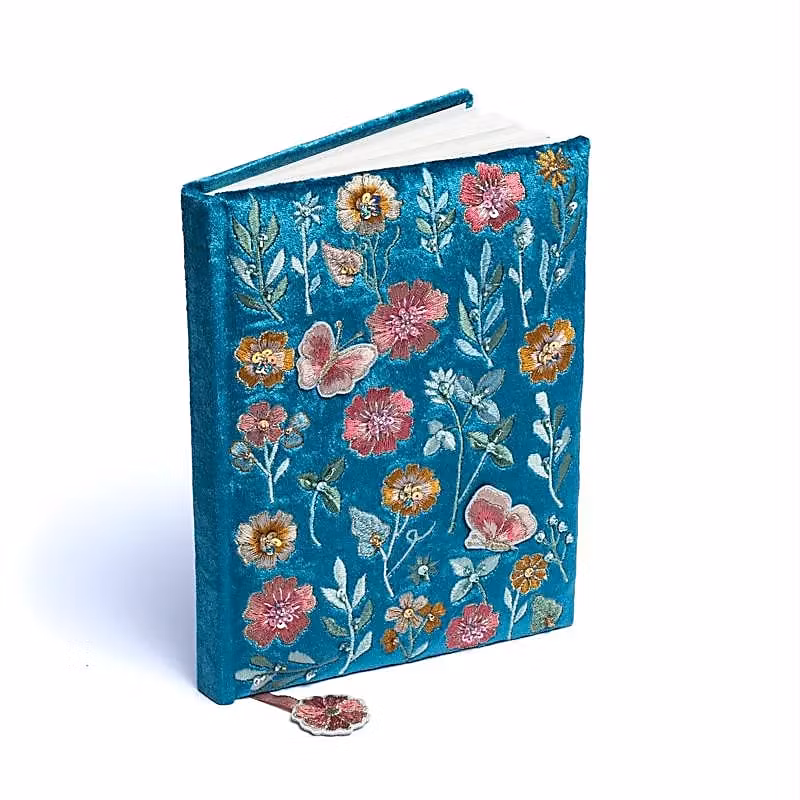 Skrivbok - Turkos med blommor
