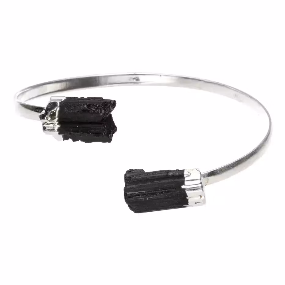 Armband Rå Svart Turmalin – Silverpläterad