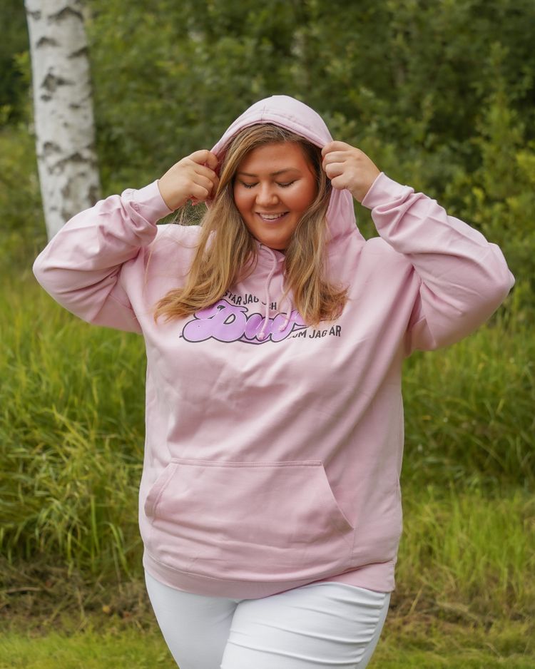 Rosa hoodie "Här står jag och duger som jag är"