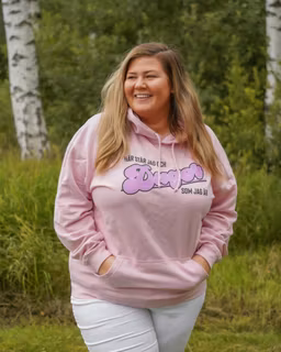 Rosa hoodie "Här står jag och duger som jag är"