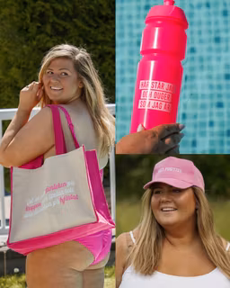 Stora rosa strandpaketet: Strandväska + vattenflaska + keps