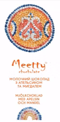 Meetty Chocolate! Choklad Bean to Bar från Ukraina! Mjölkchoklad med Apelsin och Mandel. Välj mellan 24 g alt. 65 g kaka