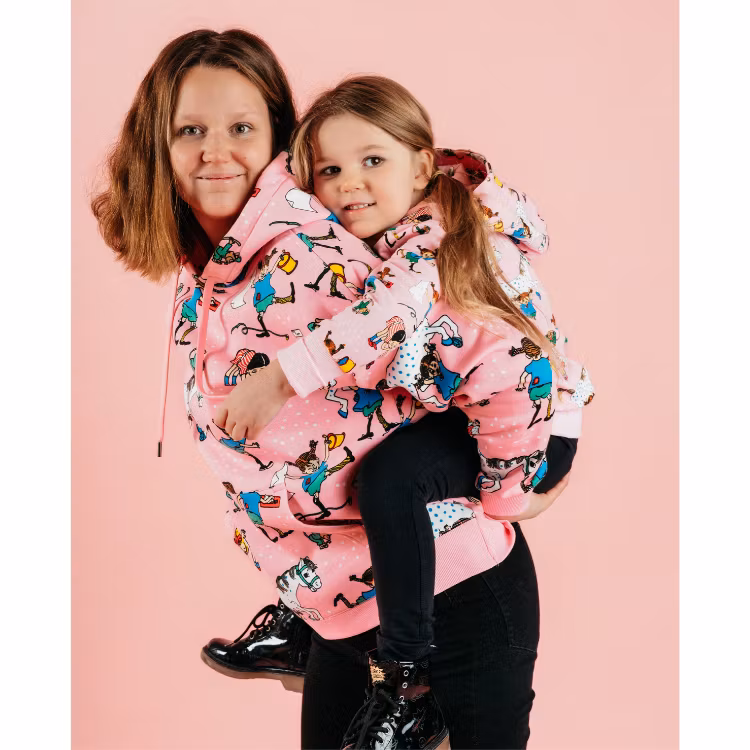 Pippi Långstrump Salla huvtröja Grannar rosa - Stl. S