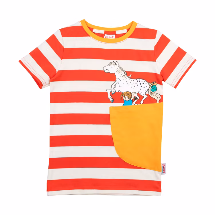 Pippi rand t-shirt röd - Stl. 98cl