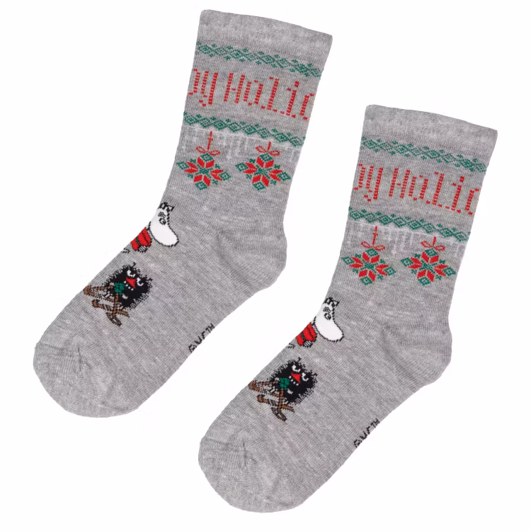 Mumin Happy Holidays barnstrumpor grå