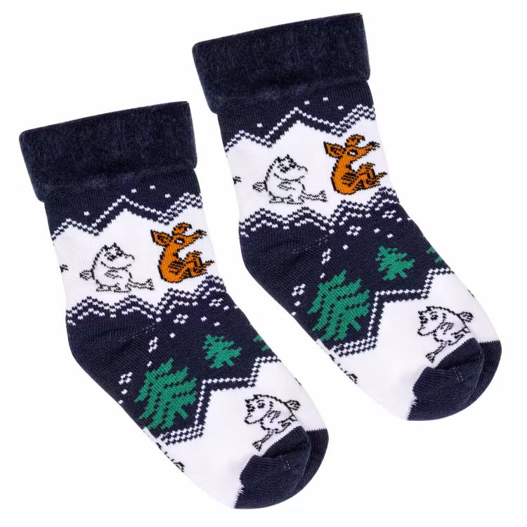 Mumin Bergstrakt fluffiga sockor för barn mörkblå