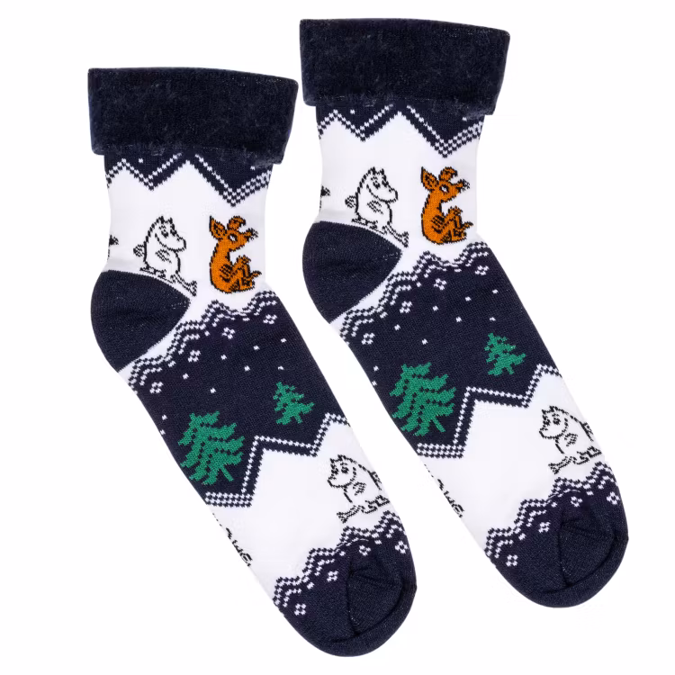 Mumin Bergstrakt fluffiga sockor mörkblå