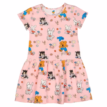 Bamse och blommor klänning rosa